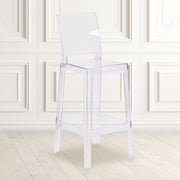 Emilie Ghost Barstool with Square Back in Transparent Crystal