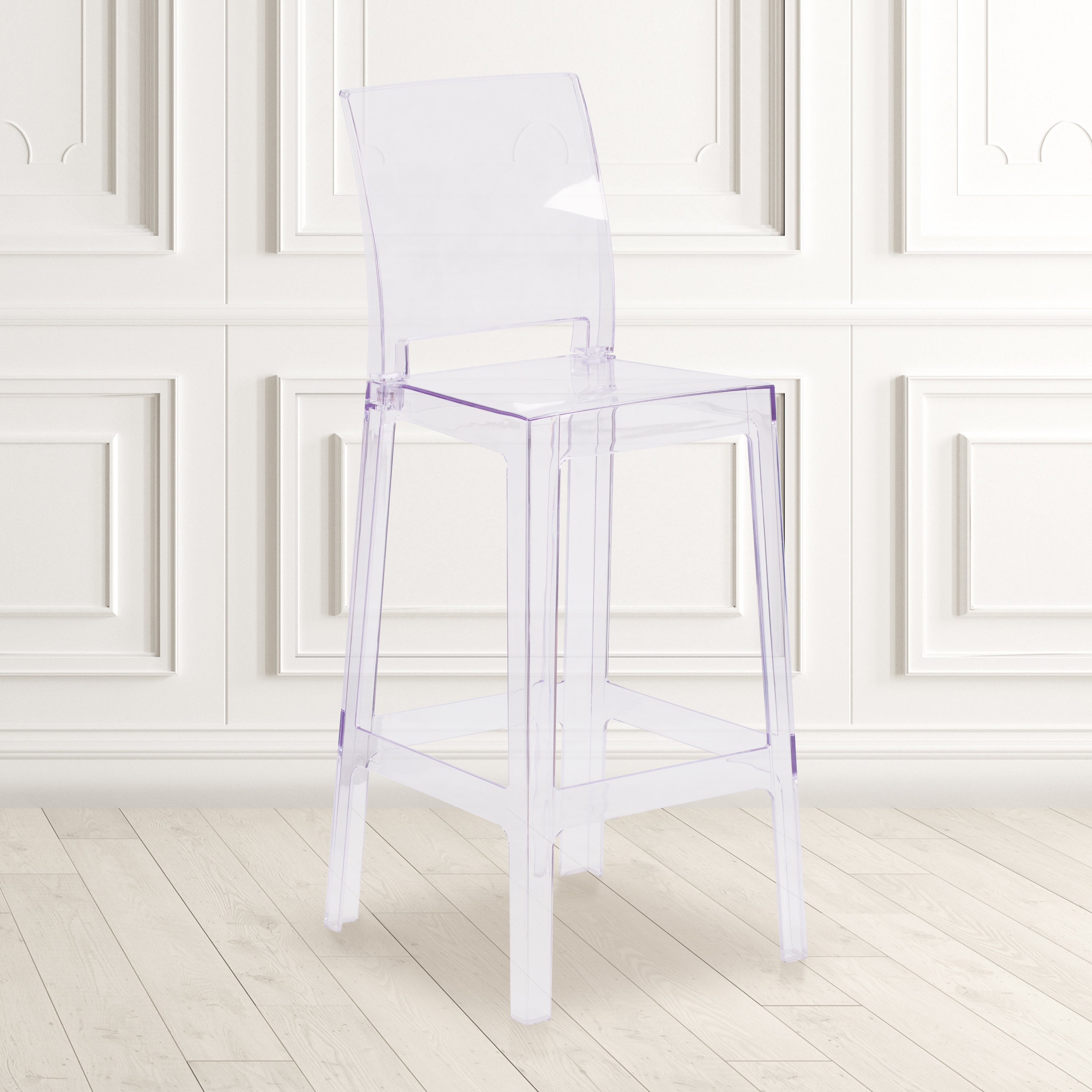 Emilie Ghost Barstool with Square Back in Transparent Crystal