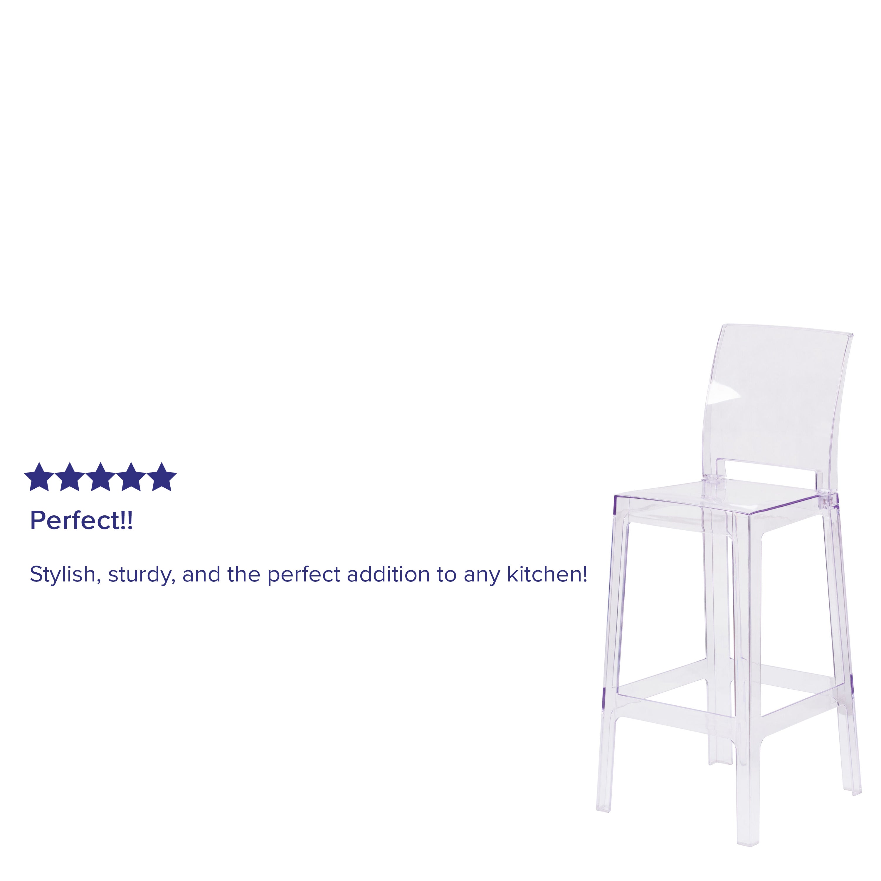 Emilie Ghost Barstool with Square Back in Transparent Crystal