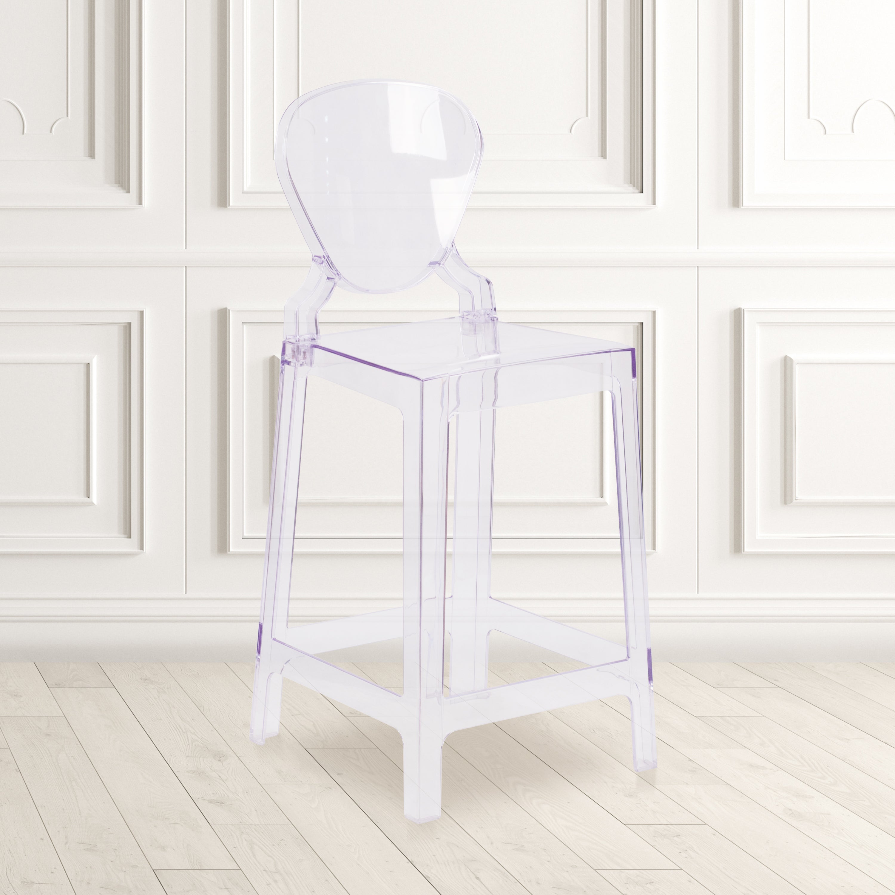 Theo Ghost Counter Stool with Tear Back in Transparent Crystal