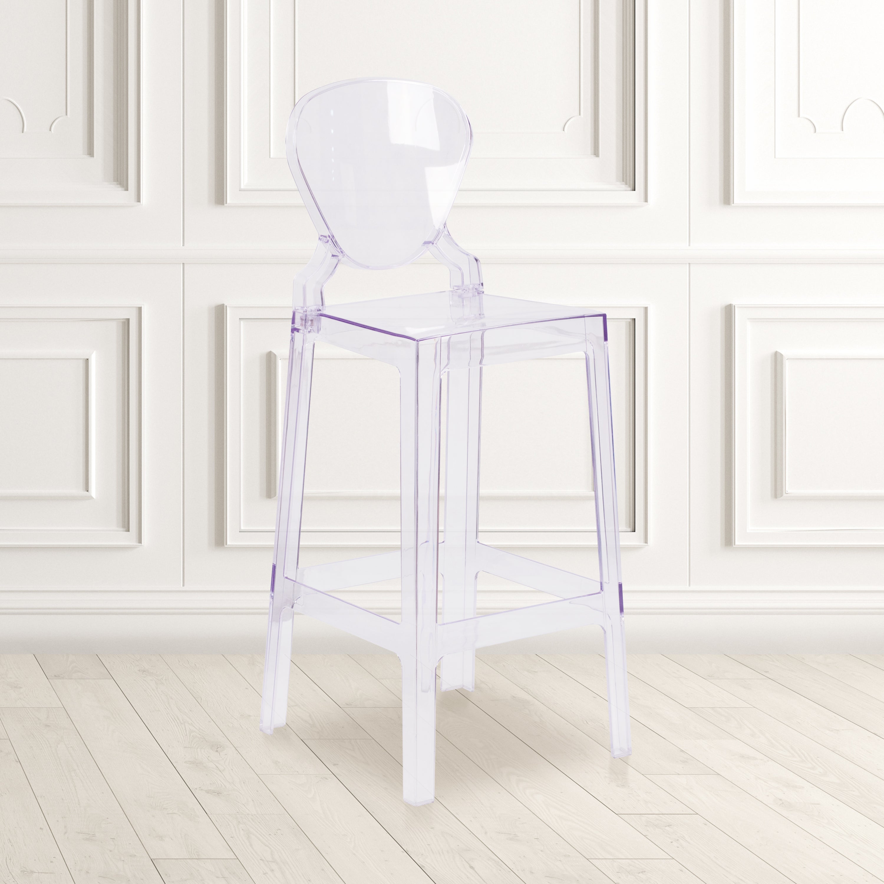 Theo Ghost Barstool with Tear Back in Transparent Crystal