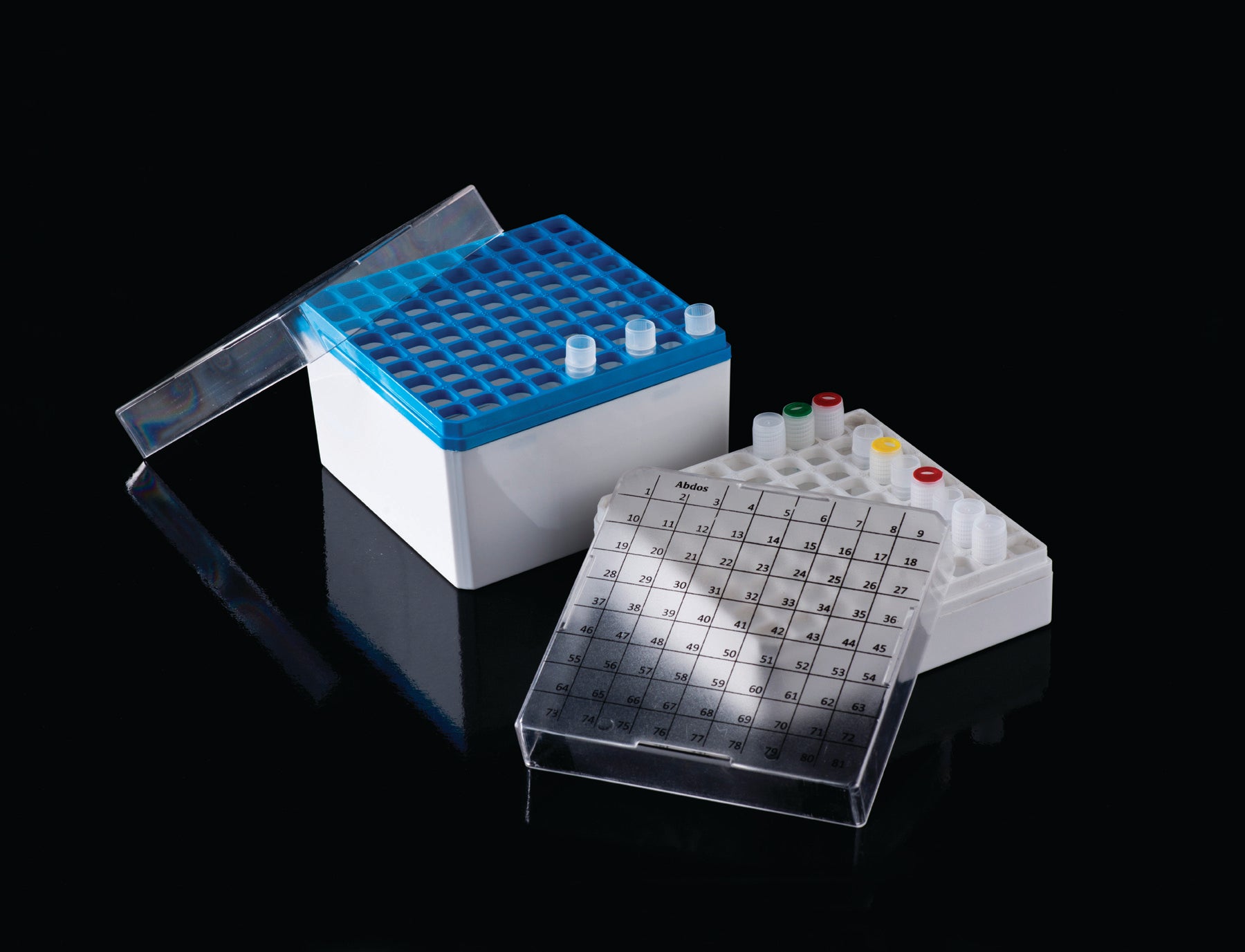 United Scientific® Cryo Storage Box, For 1.0 & 1.8 mL Vials, 81 Places, comes with 4