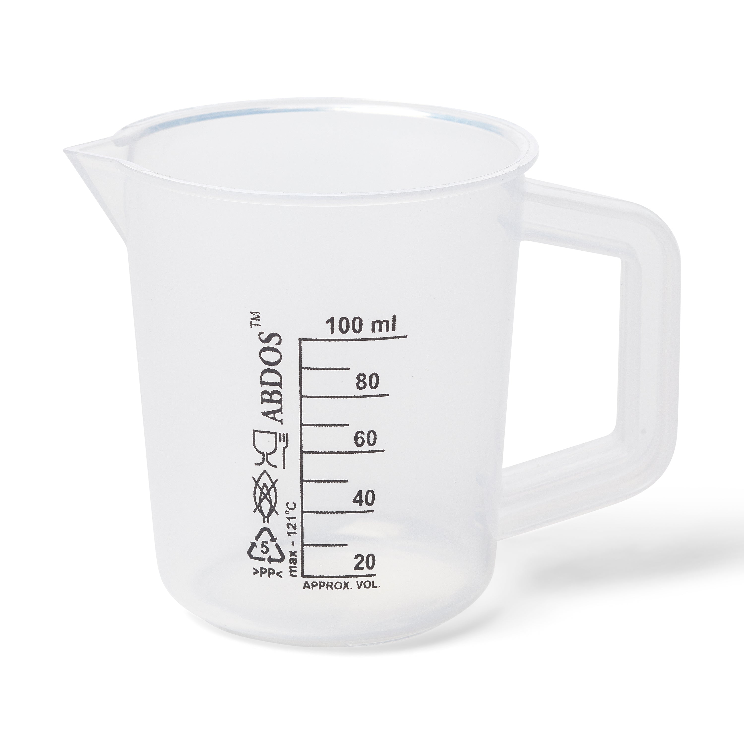 United Scientific® Beakers W/Handle, Printed Graduations, PP, 100 mL, comes with 6