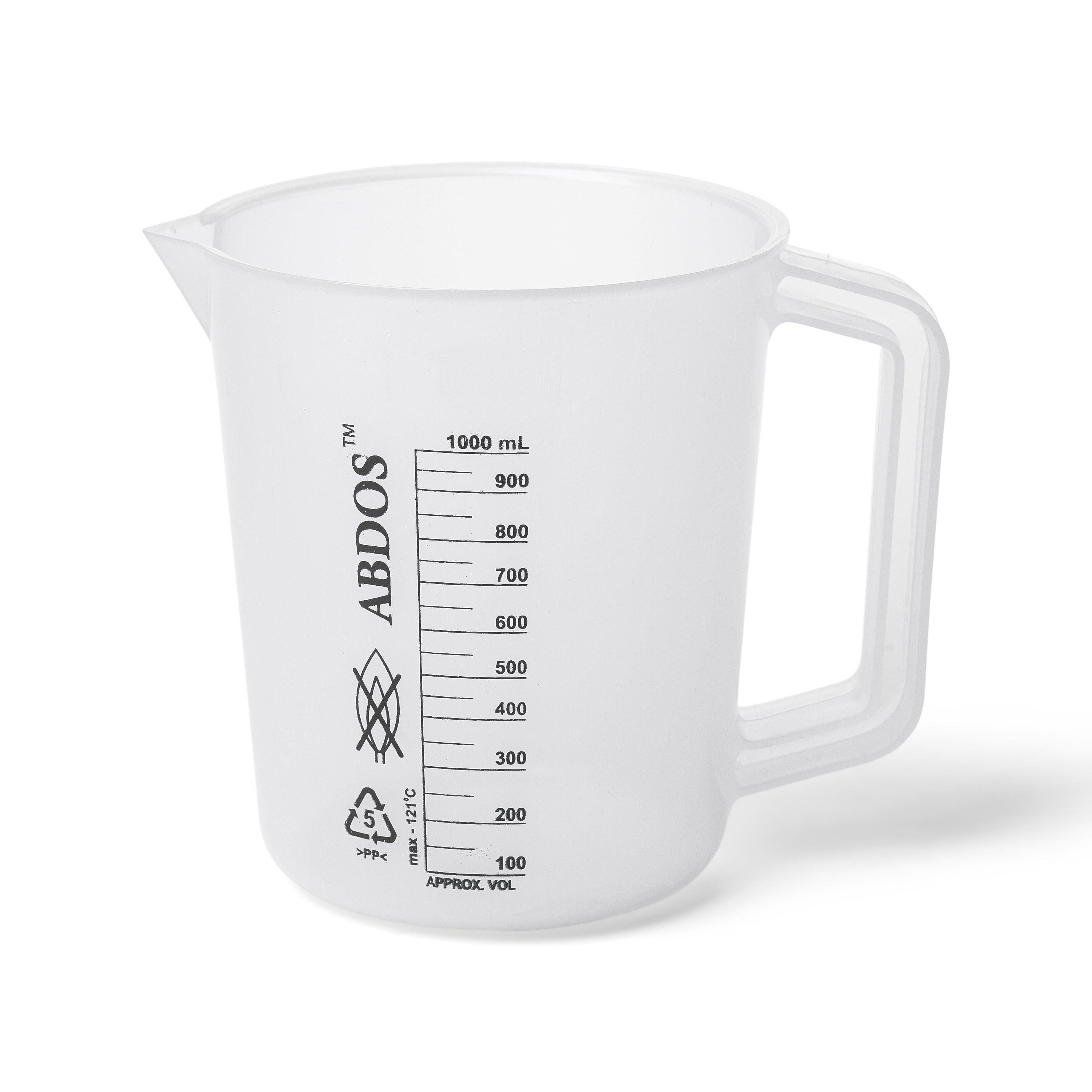 United Scientific® Beakers W/Handle, Printed Graduations, PP, 1000 mL, comes with 4