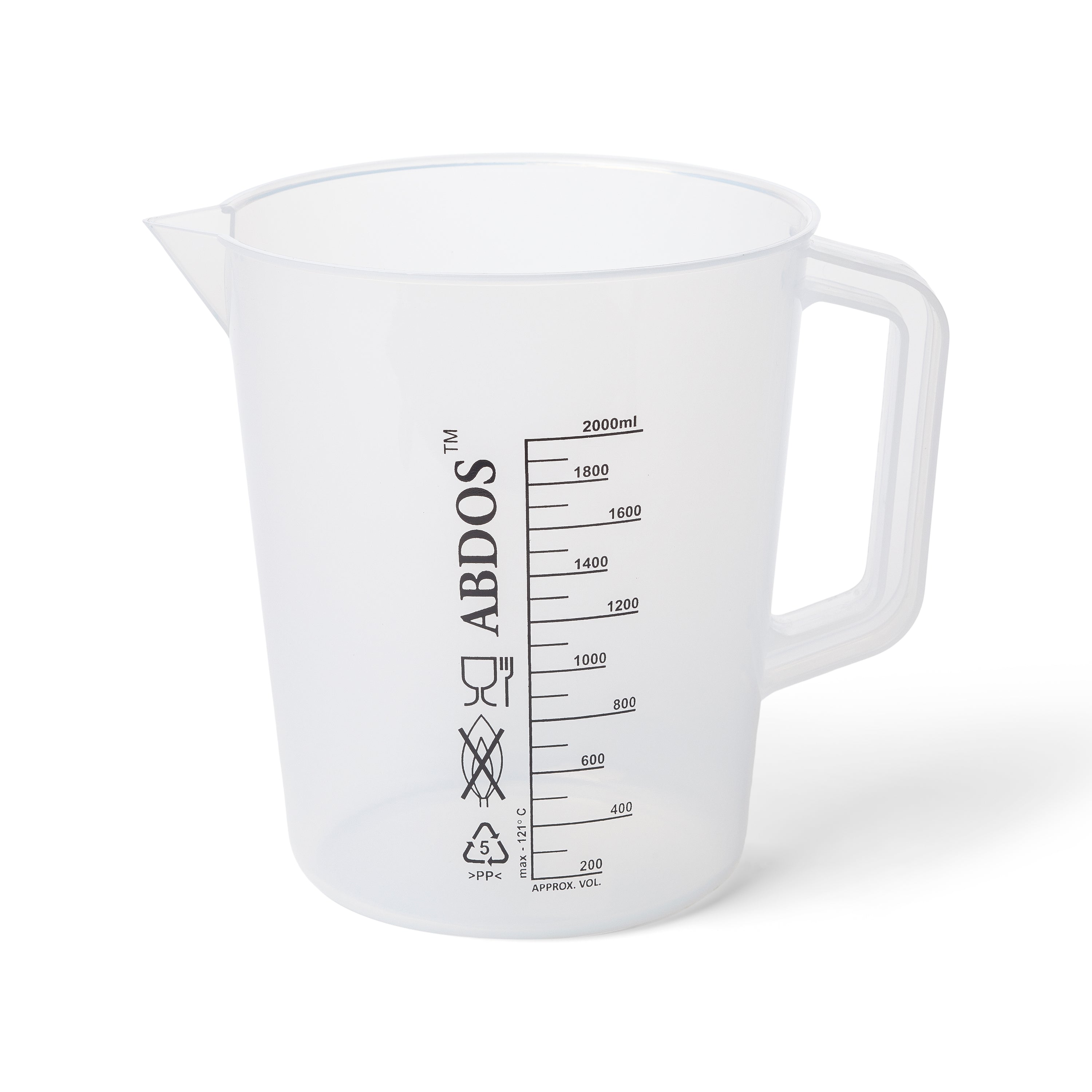 United Scientific® Beakers W/Handle, Printed Graduations, PP, 2000 mL, comes with 4