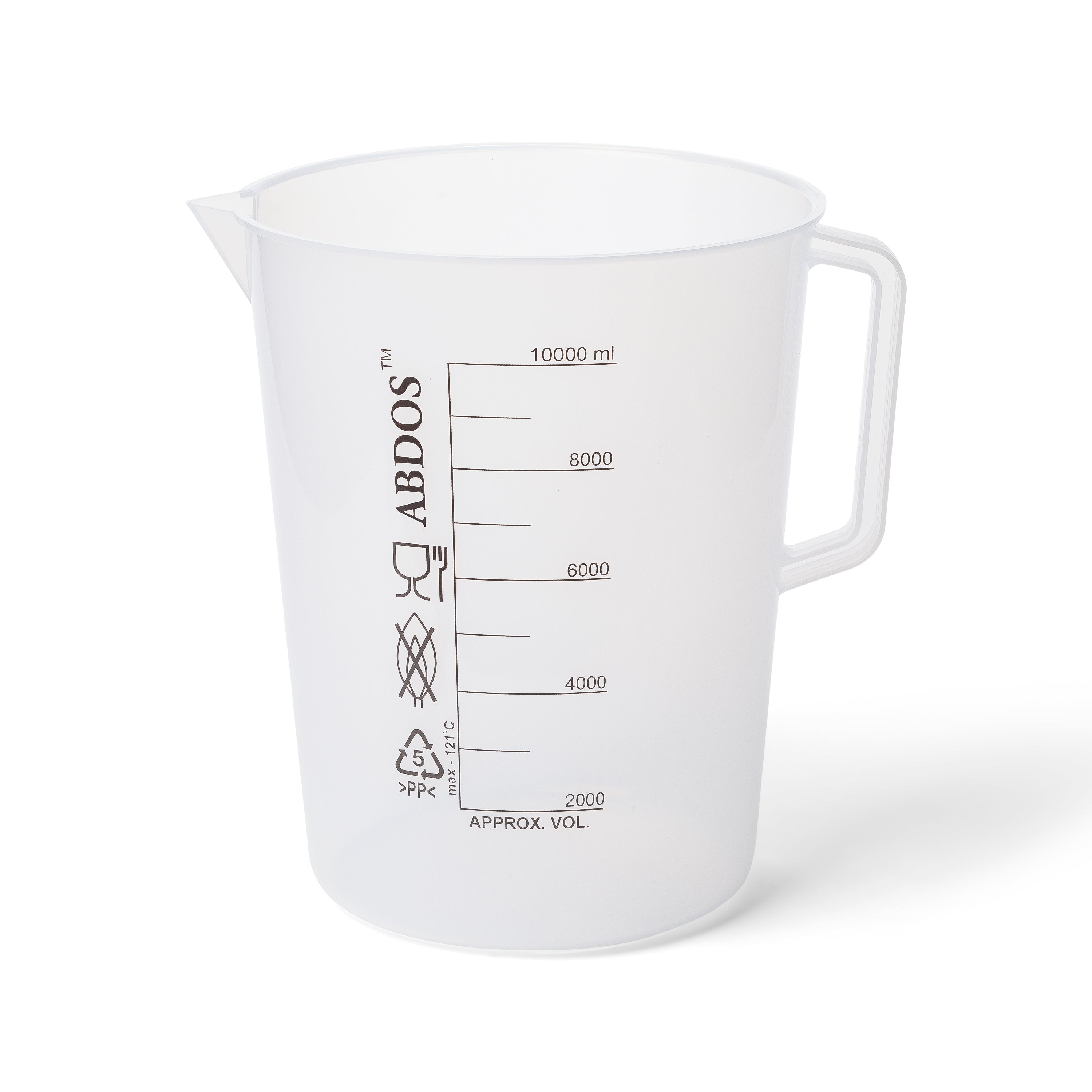 United Scientific® Beakers W/Handle, Printed Graduations, PP, 10000 mL