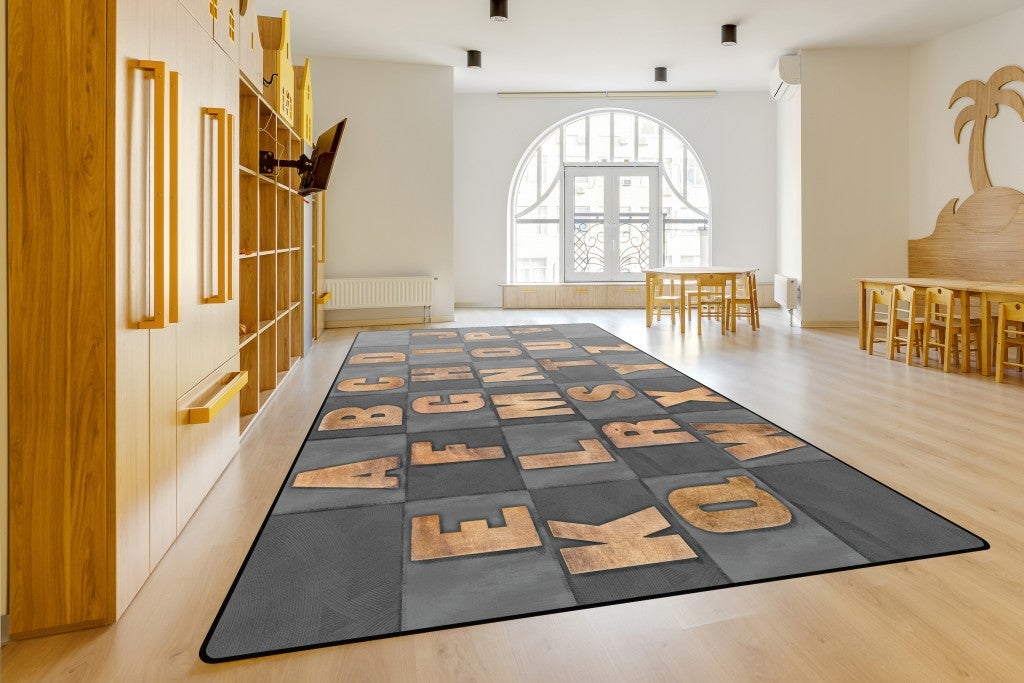 Rustic Wood Literacy Seating Rug Gray - 8ft x 12ft - Rectangle - Gray