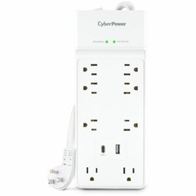 8-Outlet Surge Protector with USB-a and USB-C, 6 Ft. Cord, 2400 Joules, White