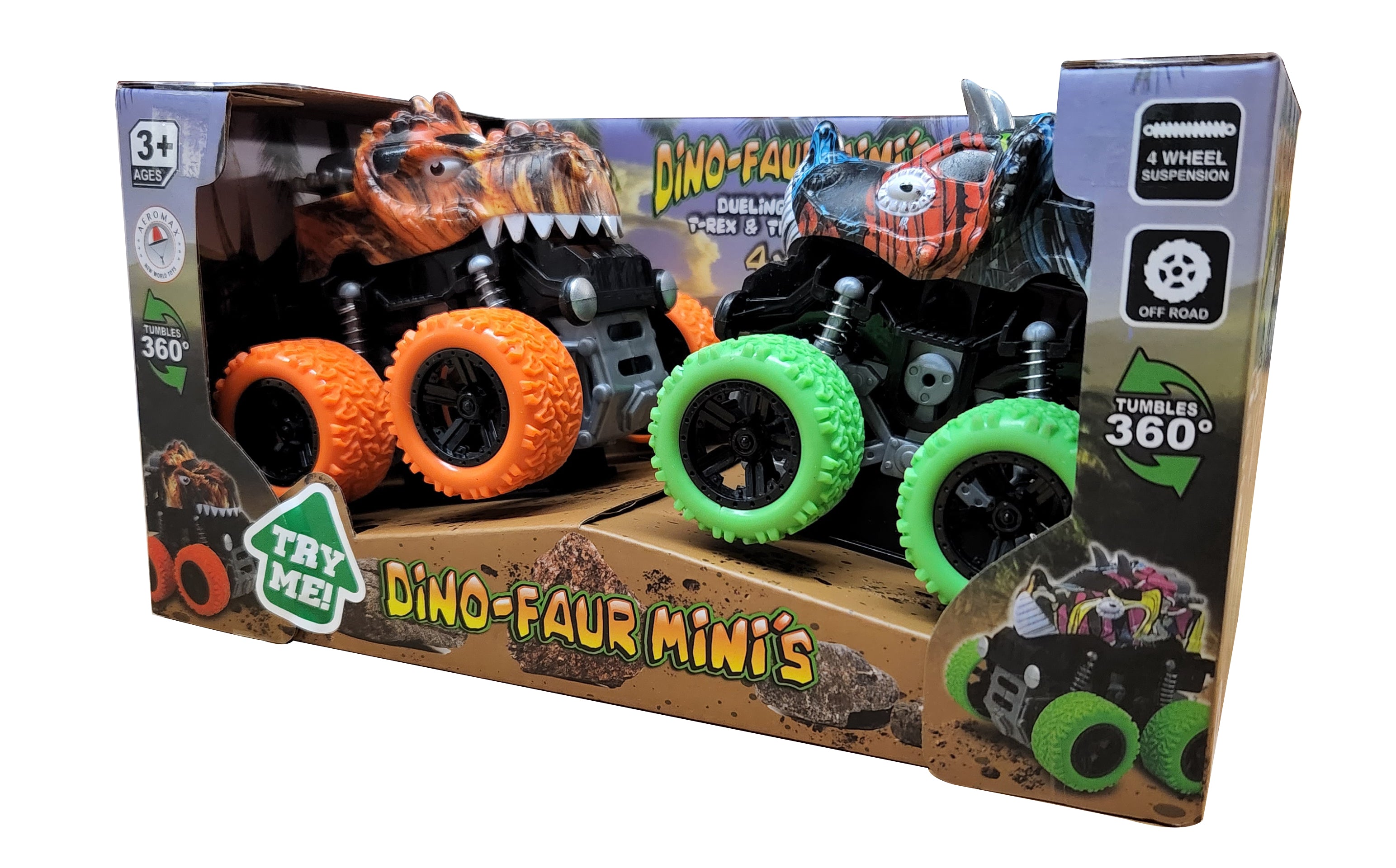 Dino-Faur Mini Friction Powered Push N Go Trex/Tric, 2/pk