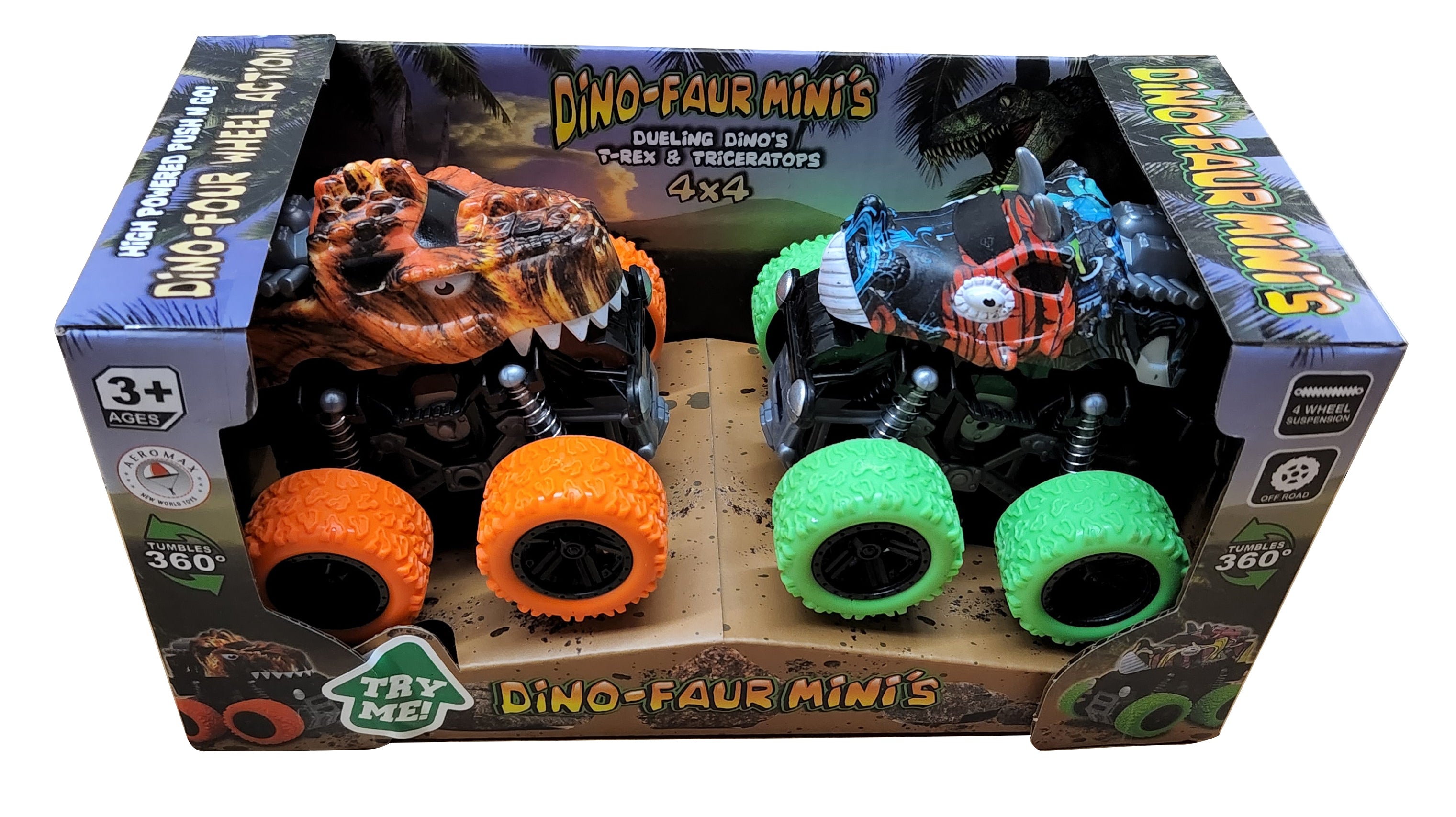 Dino-Faur Mini Friction Powered Push N Go Trex/Tric, 2/pk