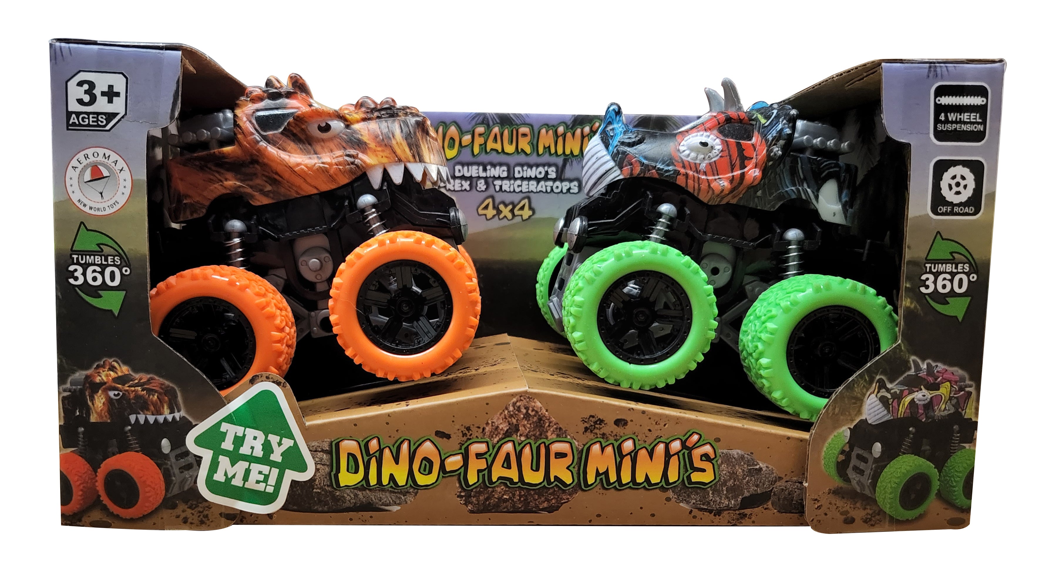 Dino-Faur Mini Friction Powered Push N Go Trex/Tric, 2/pk