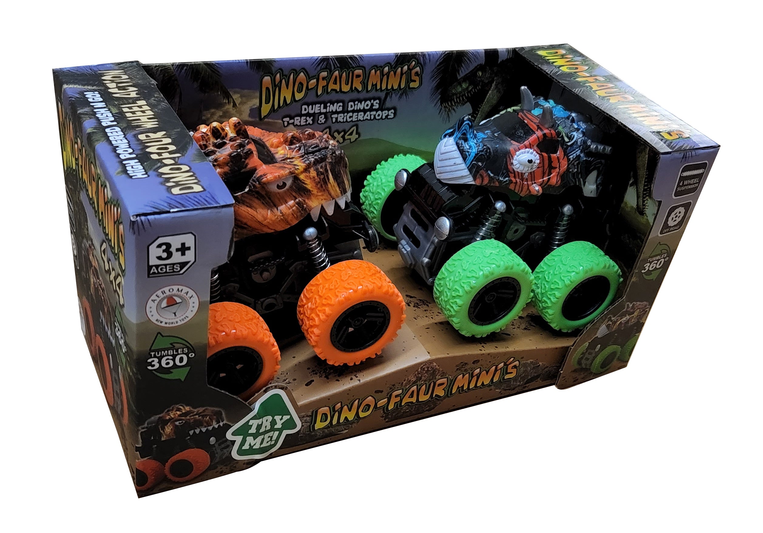 Dino-Faur Mini Friction Powered Push N Go Trex/Tric, 2/pk