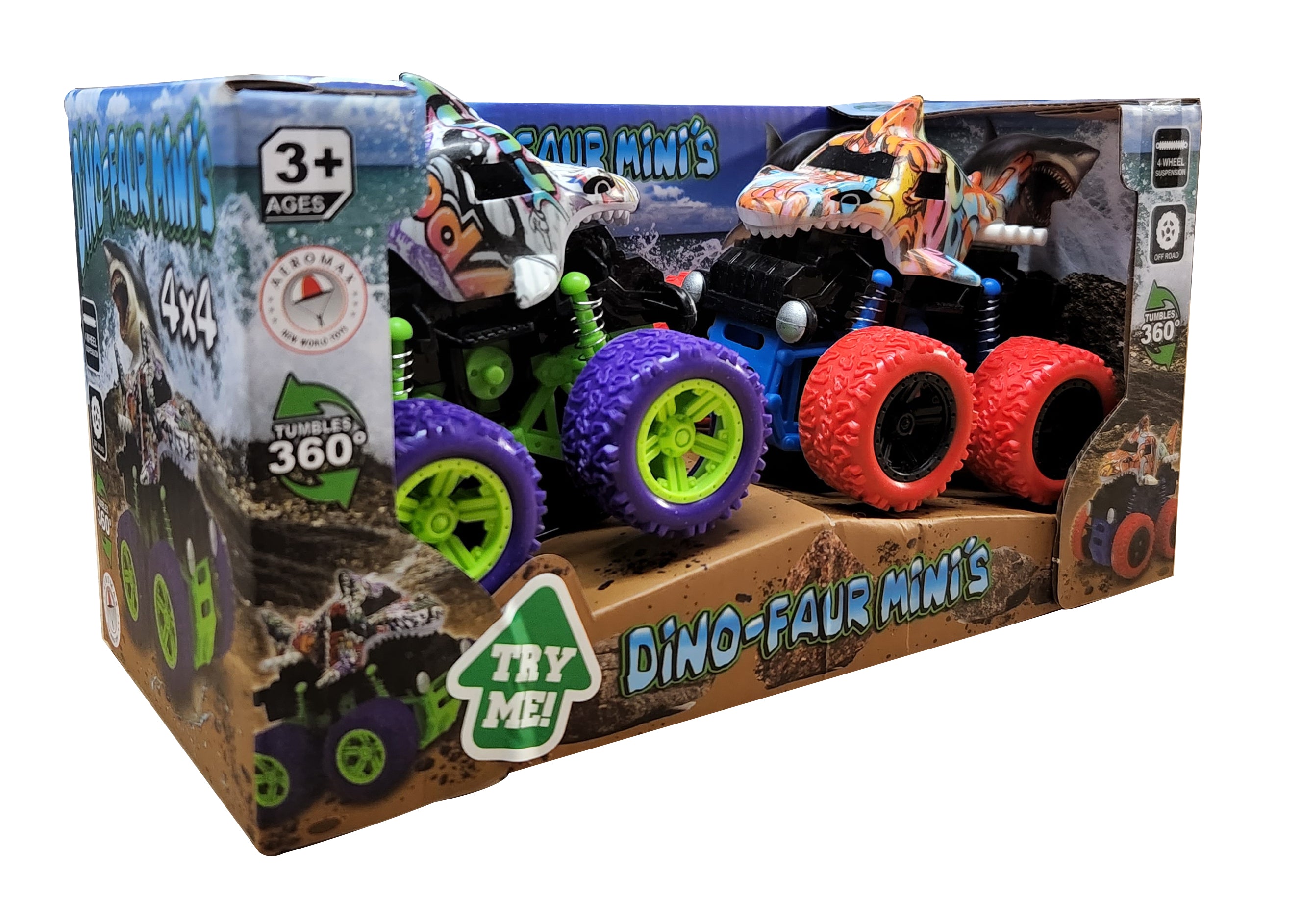 Dino-Faur Mini Friction Powered Push N Go Shark, 2/pk
