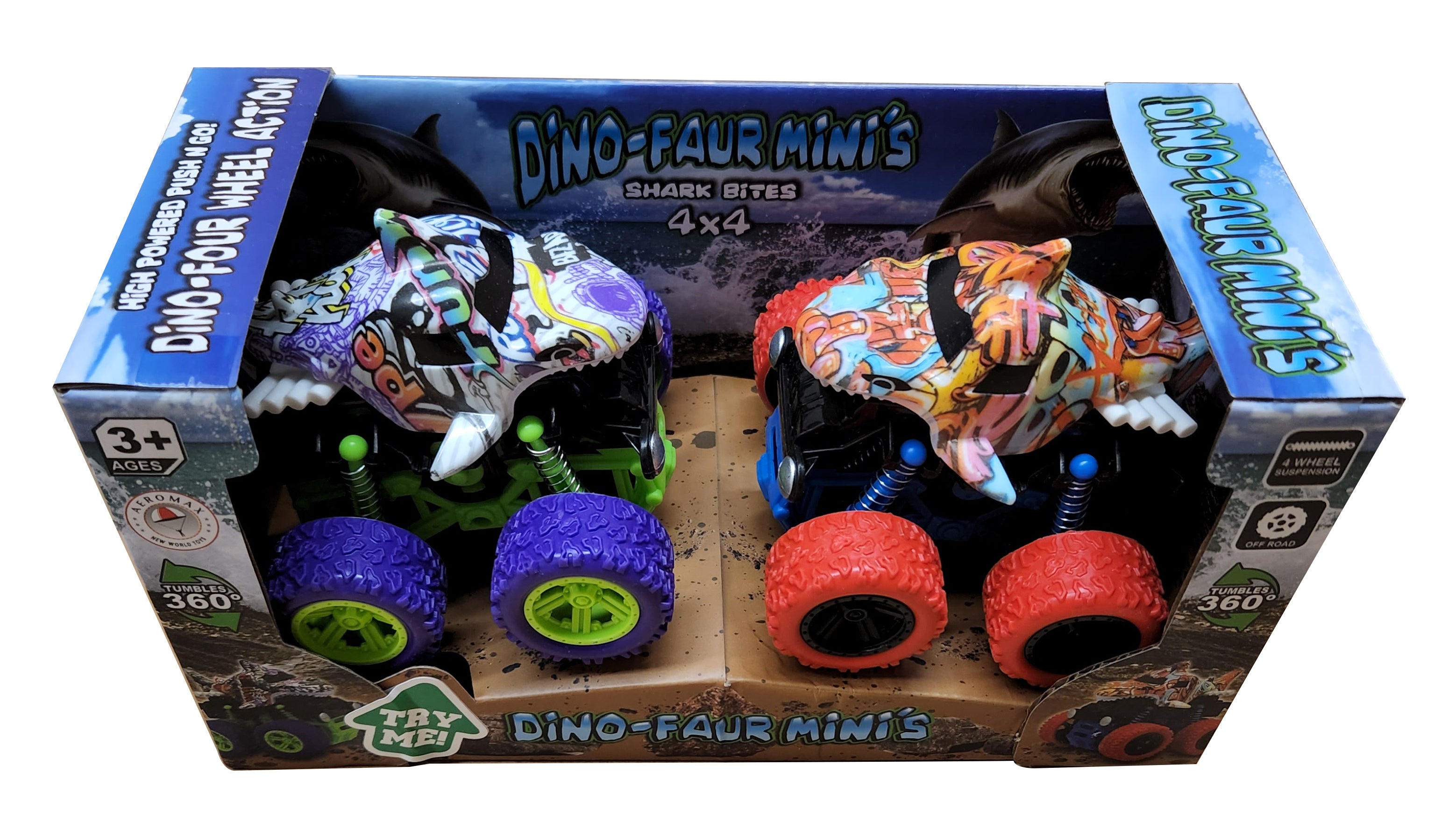 Dino-Faur Mini Friction Powered Push N Go Shark, 2/pk