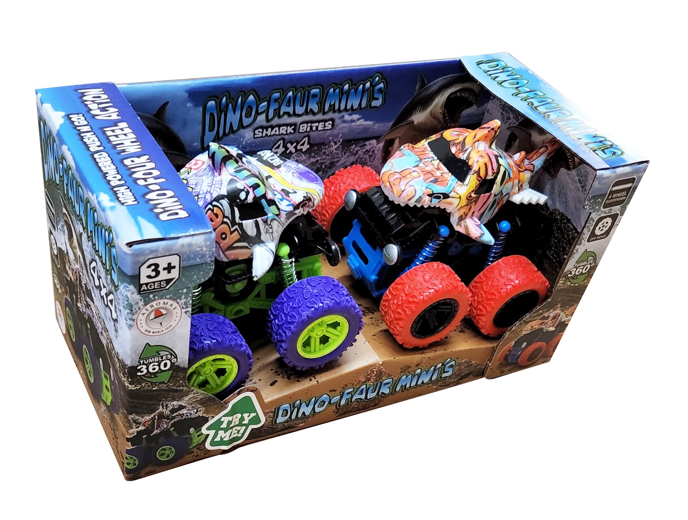 Dino-Faur Mini Friction Powered Push N Go Shark, 2/pk
