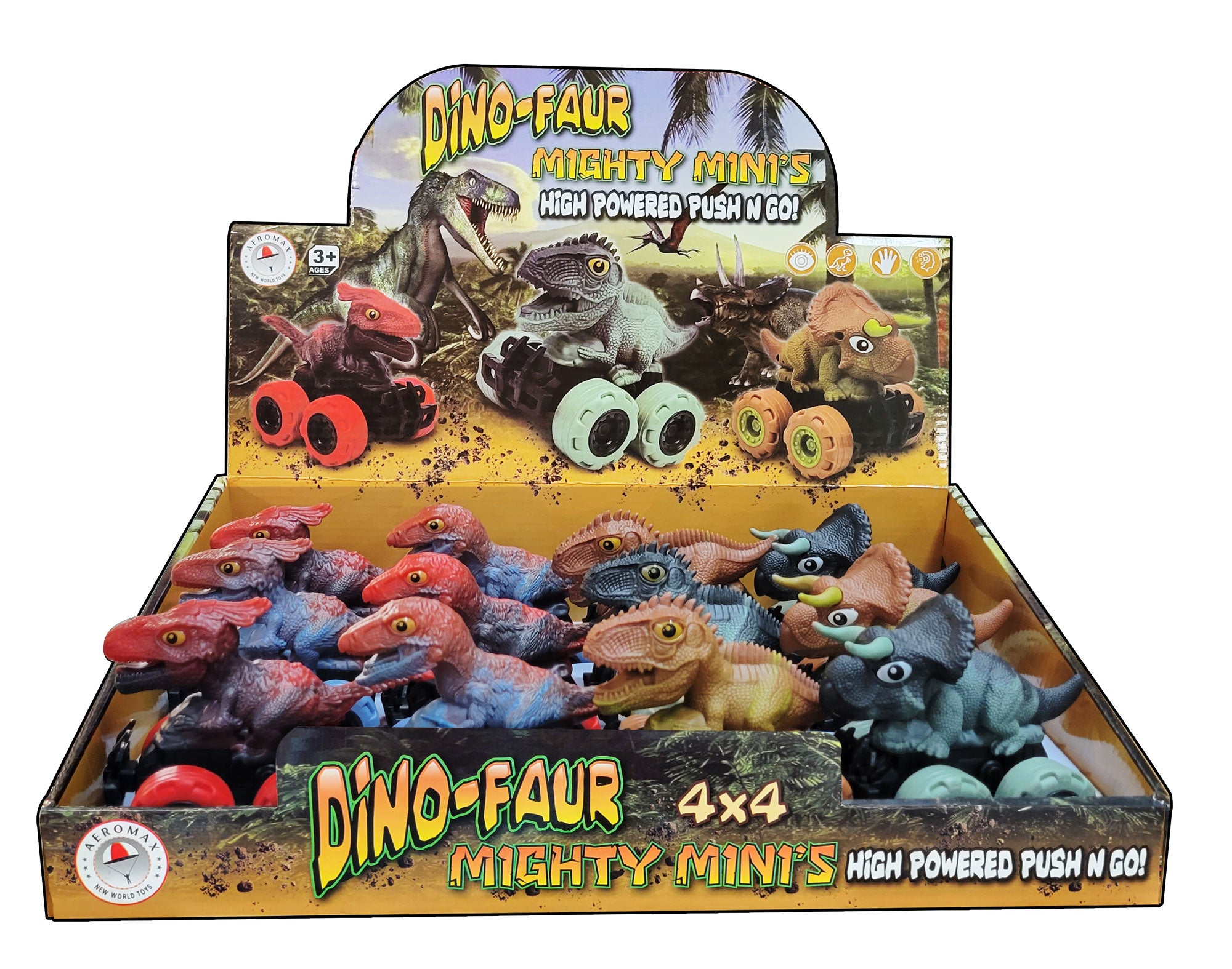 Mighty Minis Friction Powered Push N Go Cretaceous Period Dinosaurs, 12/pc Display