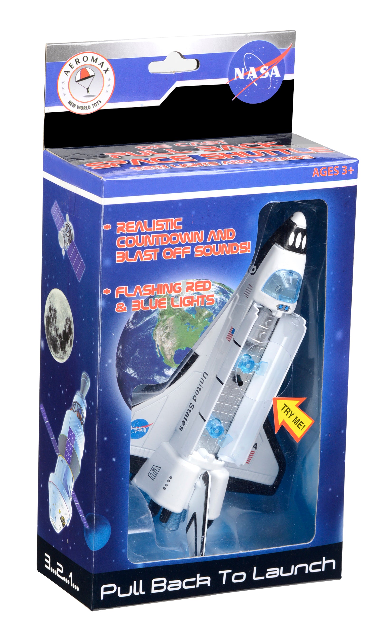 Diecast Pull Back Space Shuttle, With Lights & Sound In Window Box