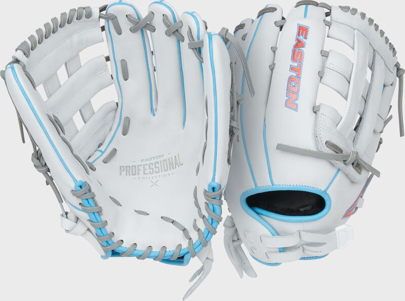 Easton Pro Collection Series 13-Inch Softball Glove - Right Hand Thrower - White/Columbia Blue/Pink