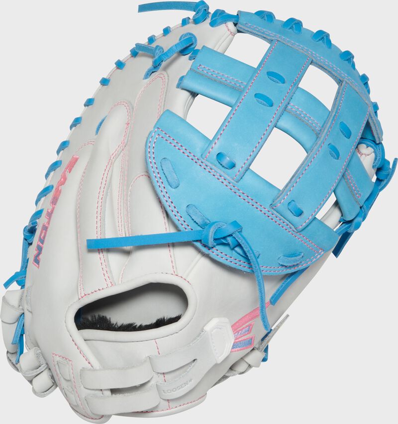 Easton Pro Collection Series Catchers Mitt 34-Inch Softball Glove  - Right Hand Thrower - White/Columbia Blue