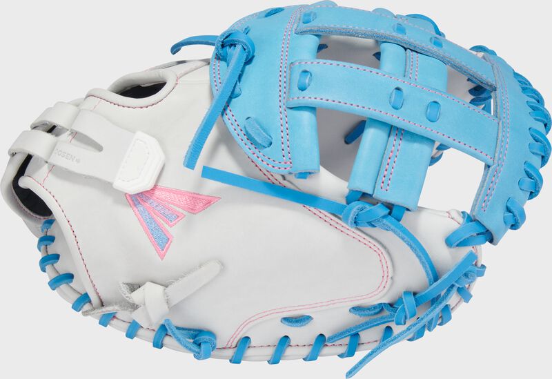 Easton Pro Collection Series Catchers Mitt 34-Inch Softball Glove  - Right Hand Thrower - White/Columbia Blue