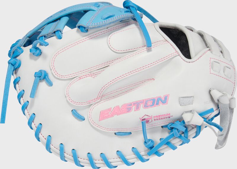 Easton Pro Collection Series Catchers Mitt 34-Inch Softball Glove  - Right Hand Thrower - White/Columbia Blue