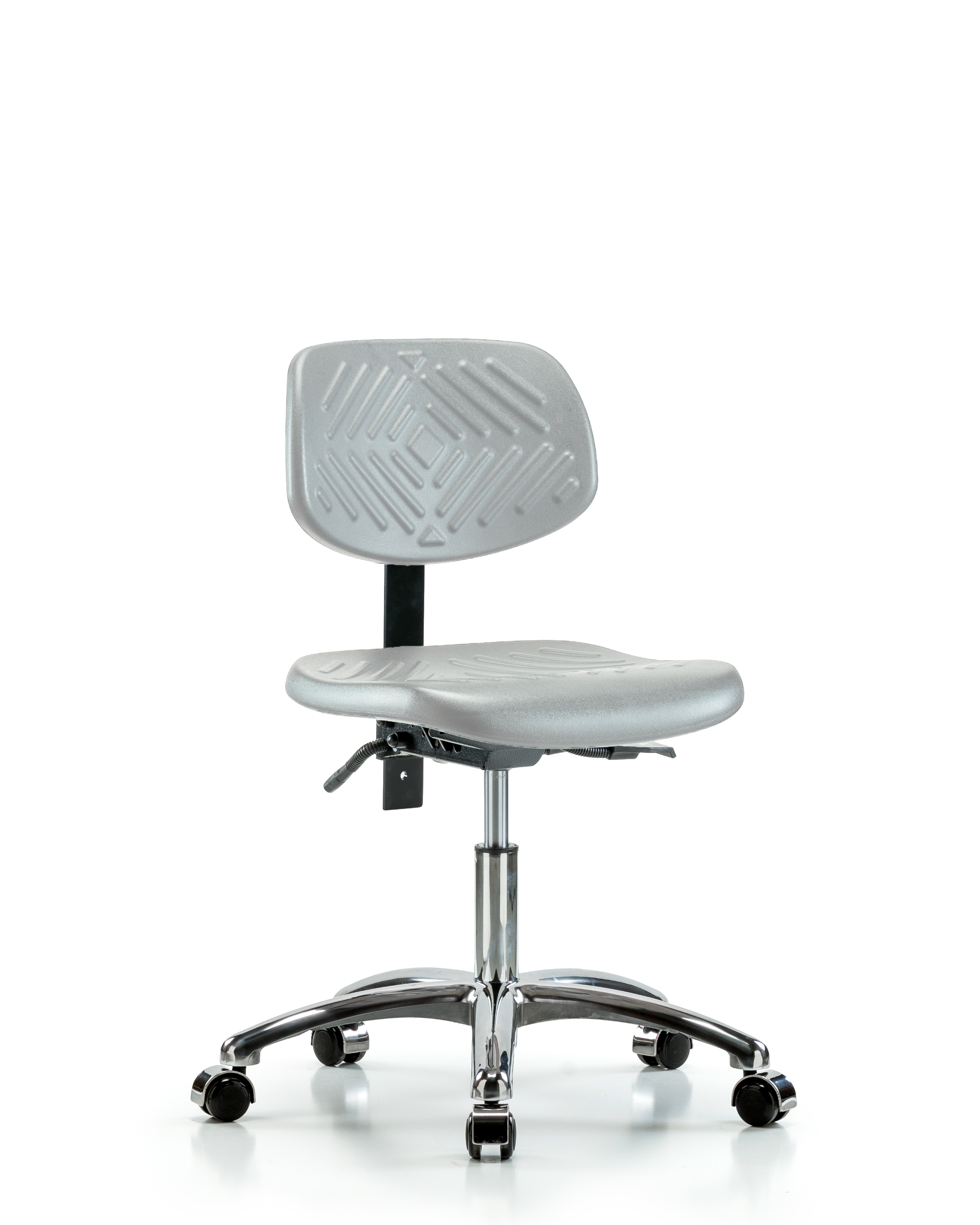Polyurethane Chair Chrome - Desk Height with Casters in Gray Polyurethane
