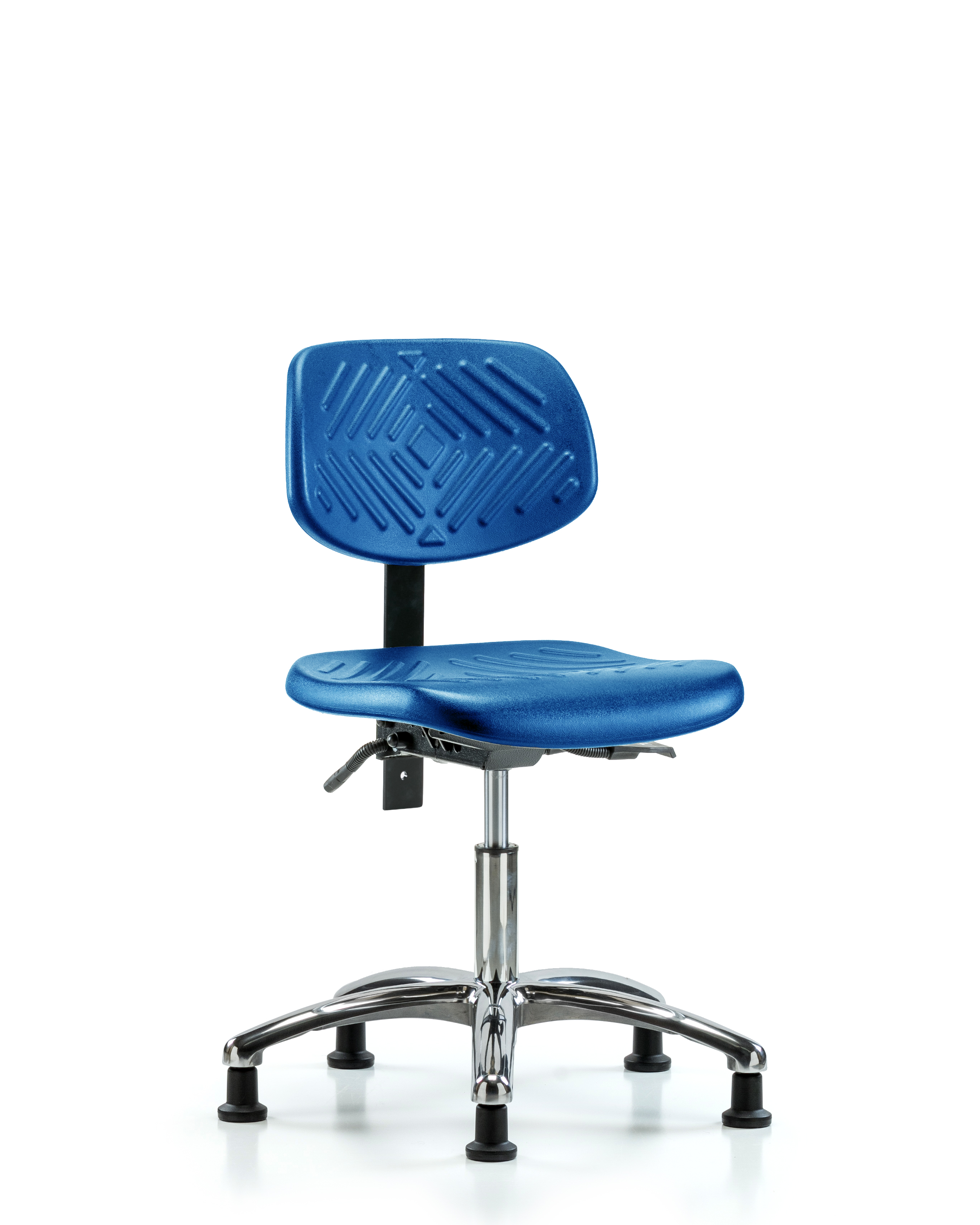 Polyurethane Chair Chrome - Desk Height with Stationary Glides in Blue Polyurethane