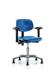 Polyurethane Chair Chrome - Desk Height with Adjustable Arms & Stationary Glides in Blue Polyurethane