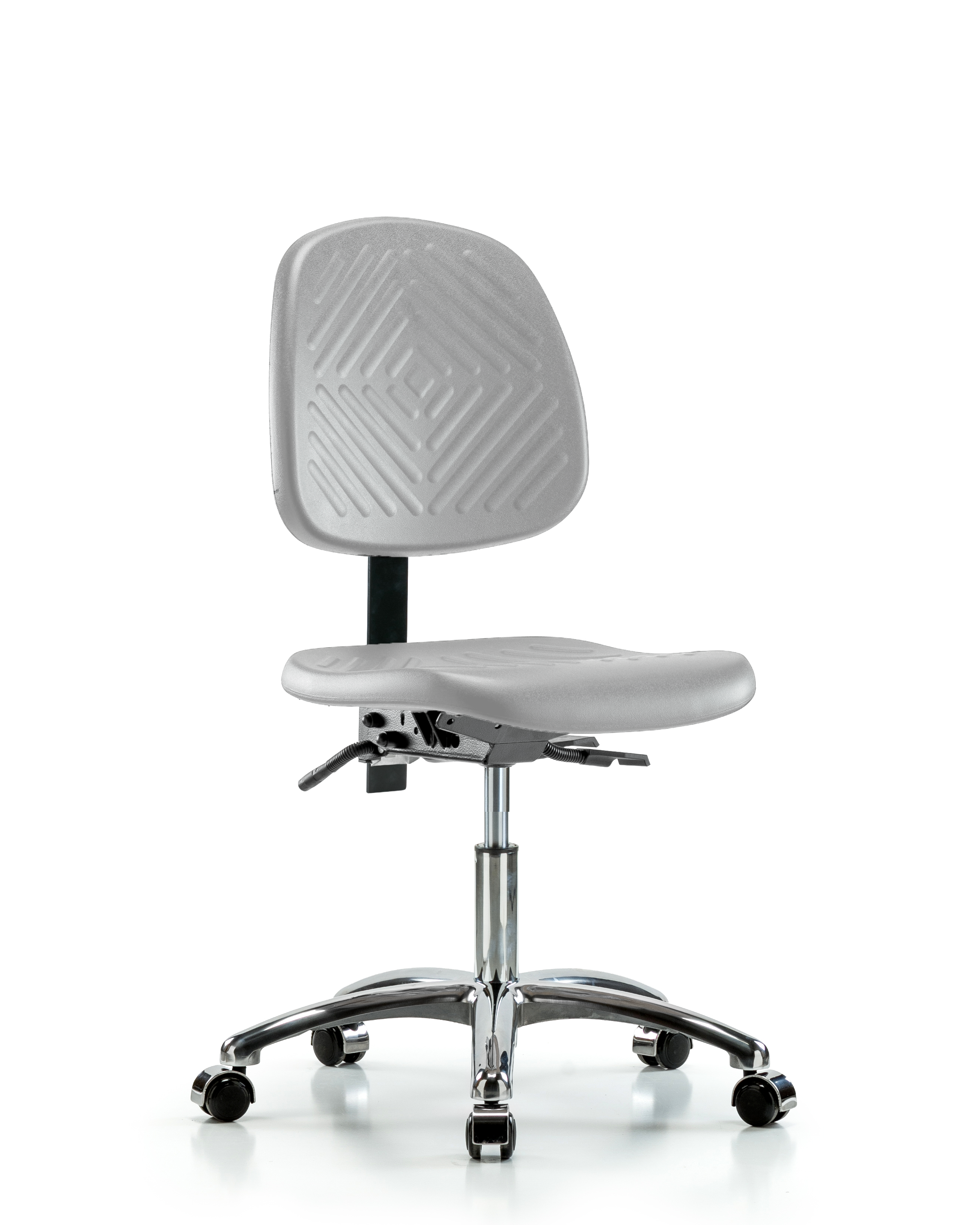 Polyurethane Chair Chrome - Desk Height with Medium Back & Casters in Gray Polyurethane