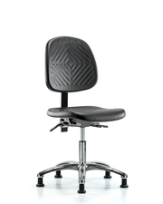 Polyurethane Chair Chrome - Desk Height with Medium Back & Stationary Glides in Black Polyurethane