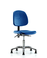 Polyurethane Chair Chrome - Desk Height with Medium Back & Stationary Glides in Blue Polyurethane