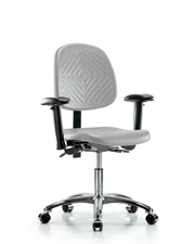 Polyurethane Chair Chrome - Desk Height with Medium Back, Adjustable Arms, & Casters in Gray Polyurethane