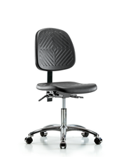 Polyurethane Chair Chrome - Desk Height with Medium Back, Seat Tilt, & Casters in Black Polyurethane