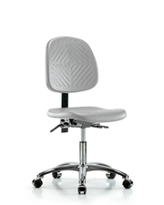 Polyurethane Chair Chrome - Desk Height with Medium Back, Seat Tilt, & Casters in Gray Polyurethane