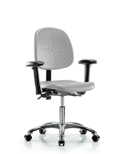 Polyurethane Chair Chrome - Desk Height with Medium Back, Seat Tilt, Adjustable Arms, & Casters in Gray Polyurethane