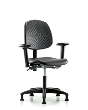 Polyurethane Chair - Desk Height with Medium Back, Adjustable Arms, & Stationary Glides in Black Polyurethane