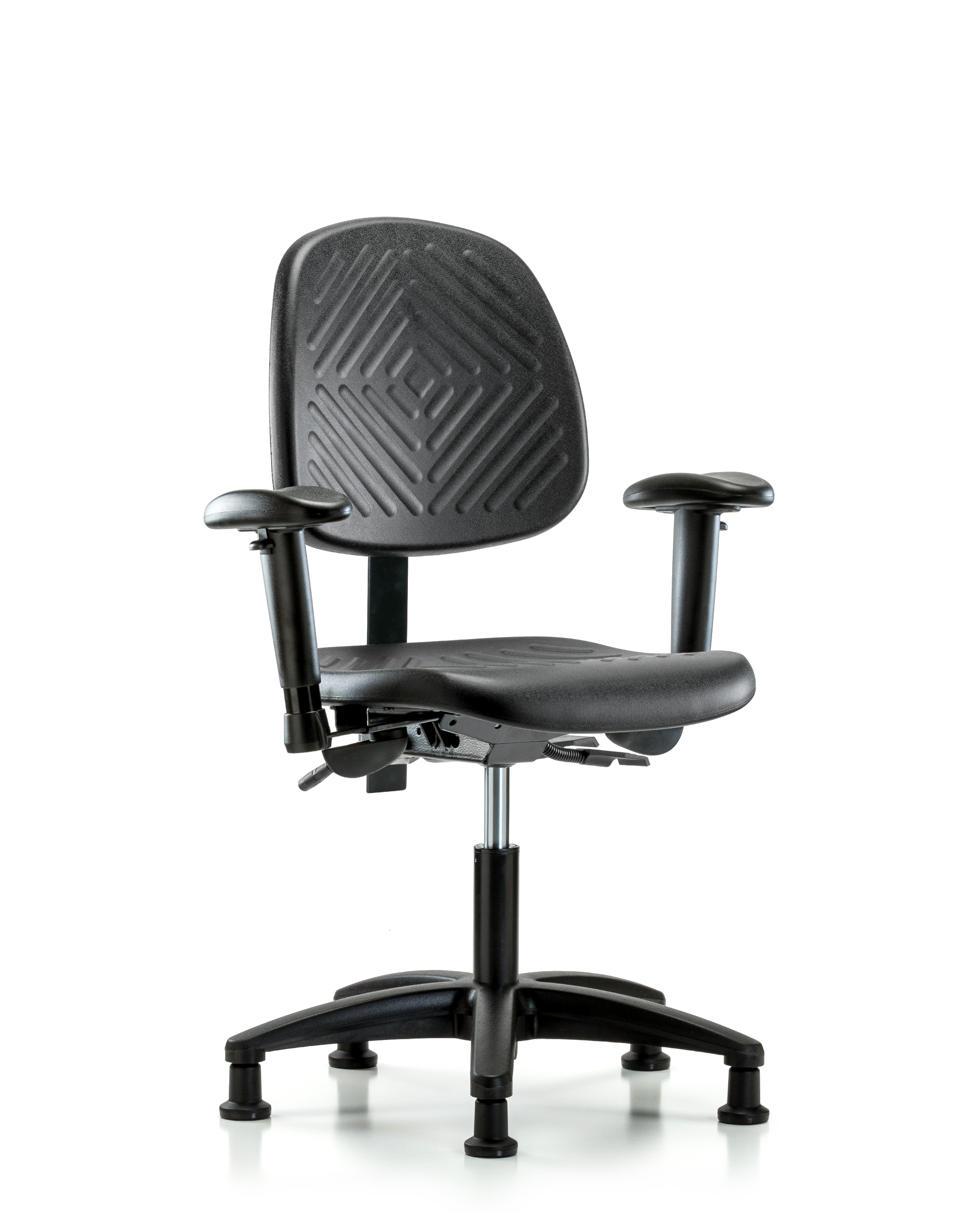 Polyurethane Chair - Desk Height with Medium Back, Adjustable Arms, & Stationary Glides in Black Polyurethane