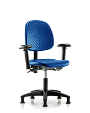 Polyurethane Chair - Desk Height with Medium Back, Adjustable Arms, & Stationary Glides in Blue Polyurethane