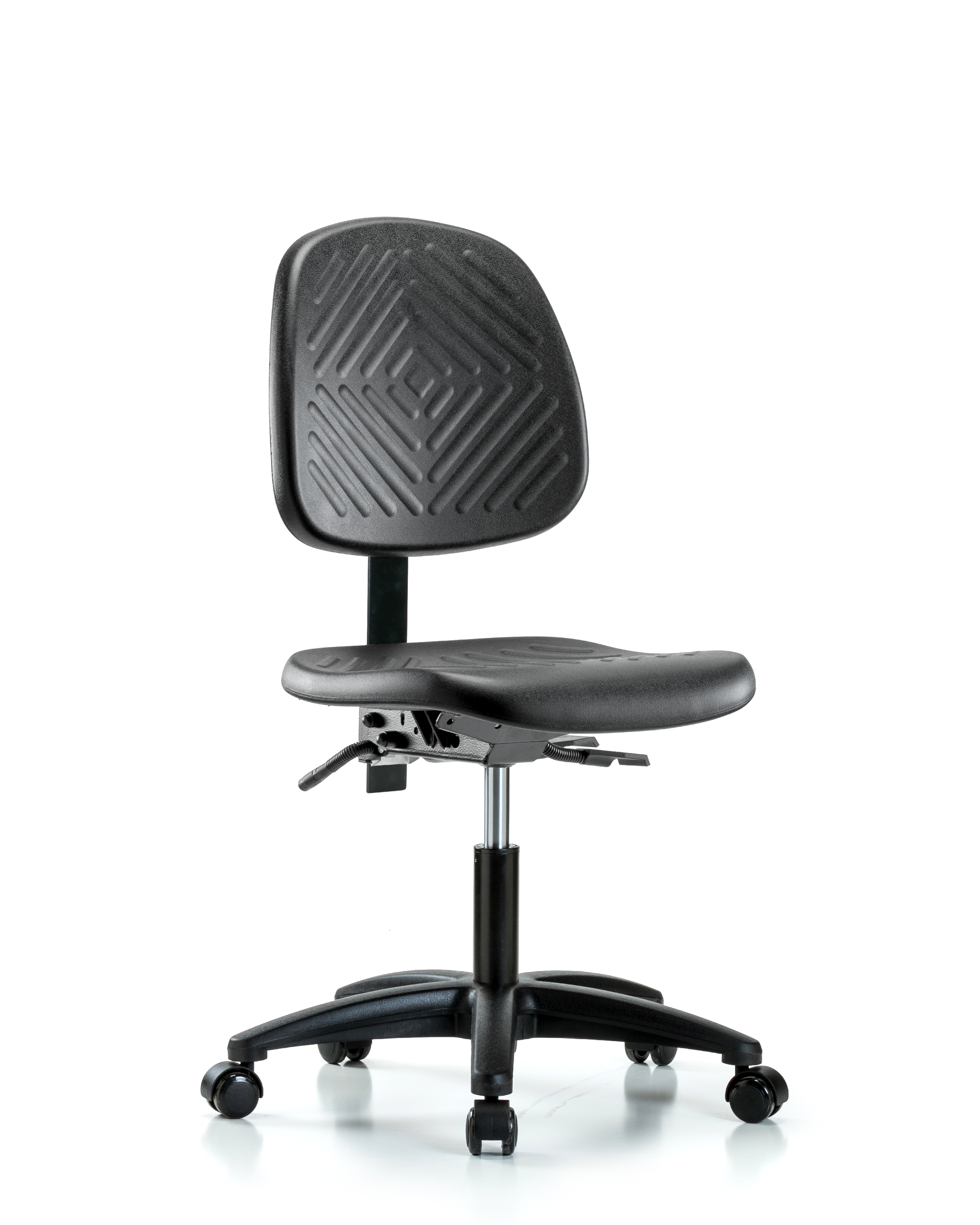 Polyurethane Chair - Desk Height with Medium Back, Seat Tilt, & Casters in Black Polyurethane