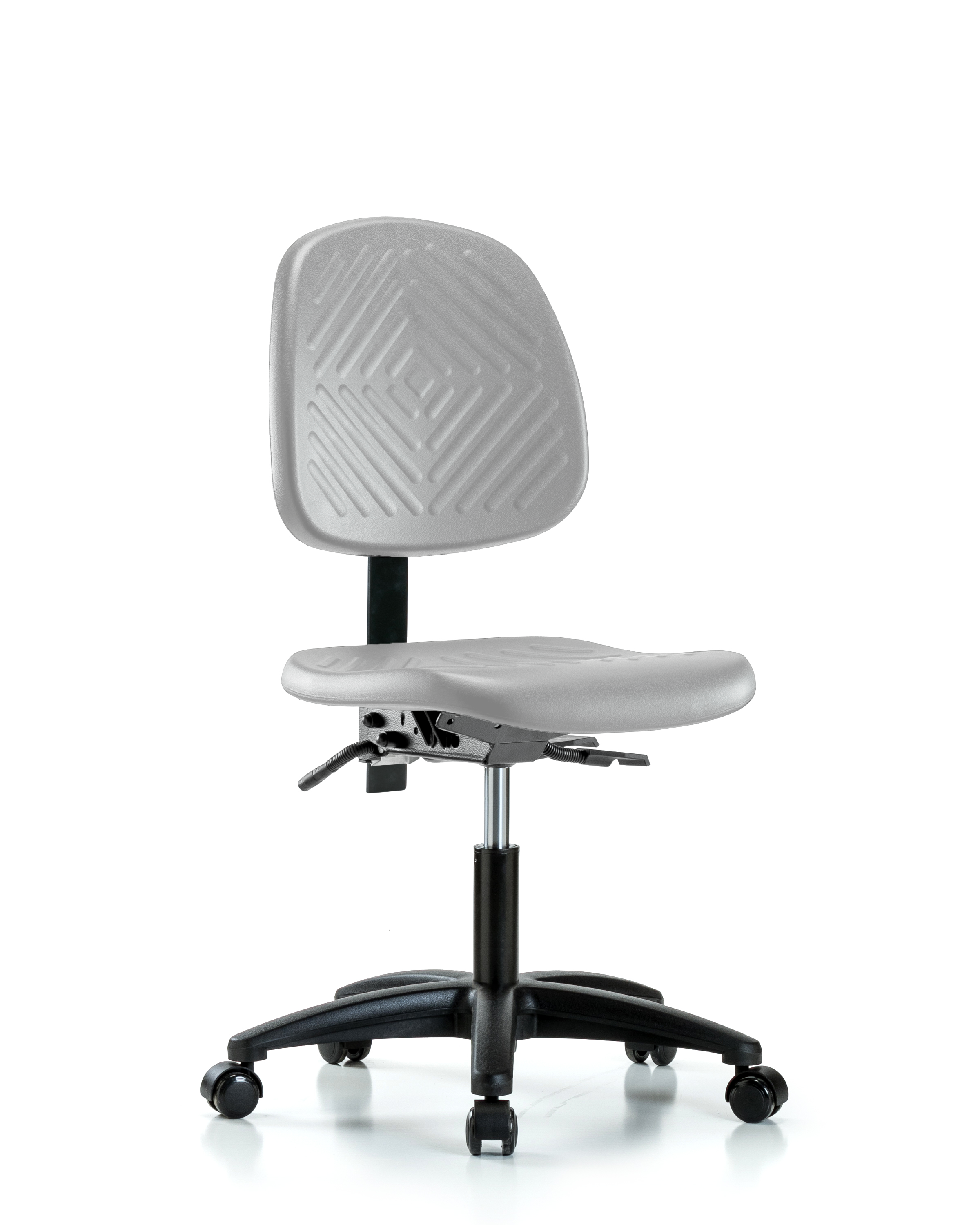 Polyurethane Chair - Desk Height with Medium Back, Seat Tilt, & Casters in Gray Polyurethane