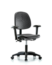 Polyurethane Chair - Desk Height with Medium Back, Seat Tilt, Adjustable Arms, & Casters in Black Polyurethane