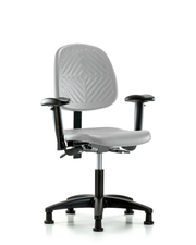 Polyurethane Chair - Desk Height with Medium Back, Seat Tilt, Adjustable Arms, & Stationary Glides in Gray Polyurethane