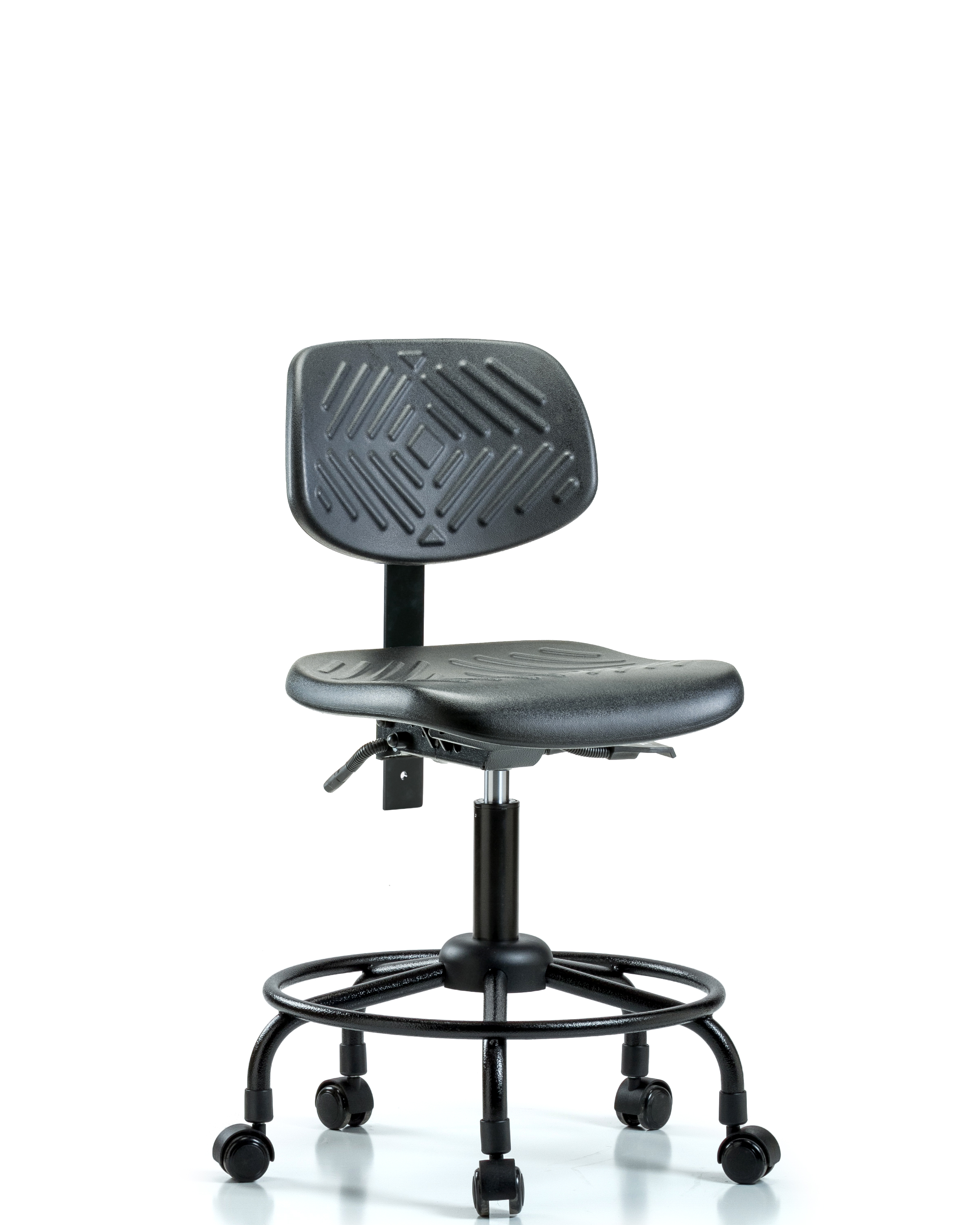 Polyurethane Chair with Round Tube Base - Desk Height with Medium Back & Casters in Black Polyurethane