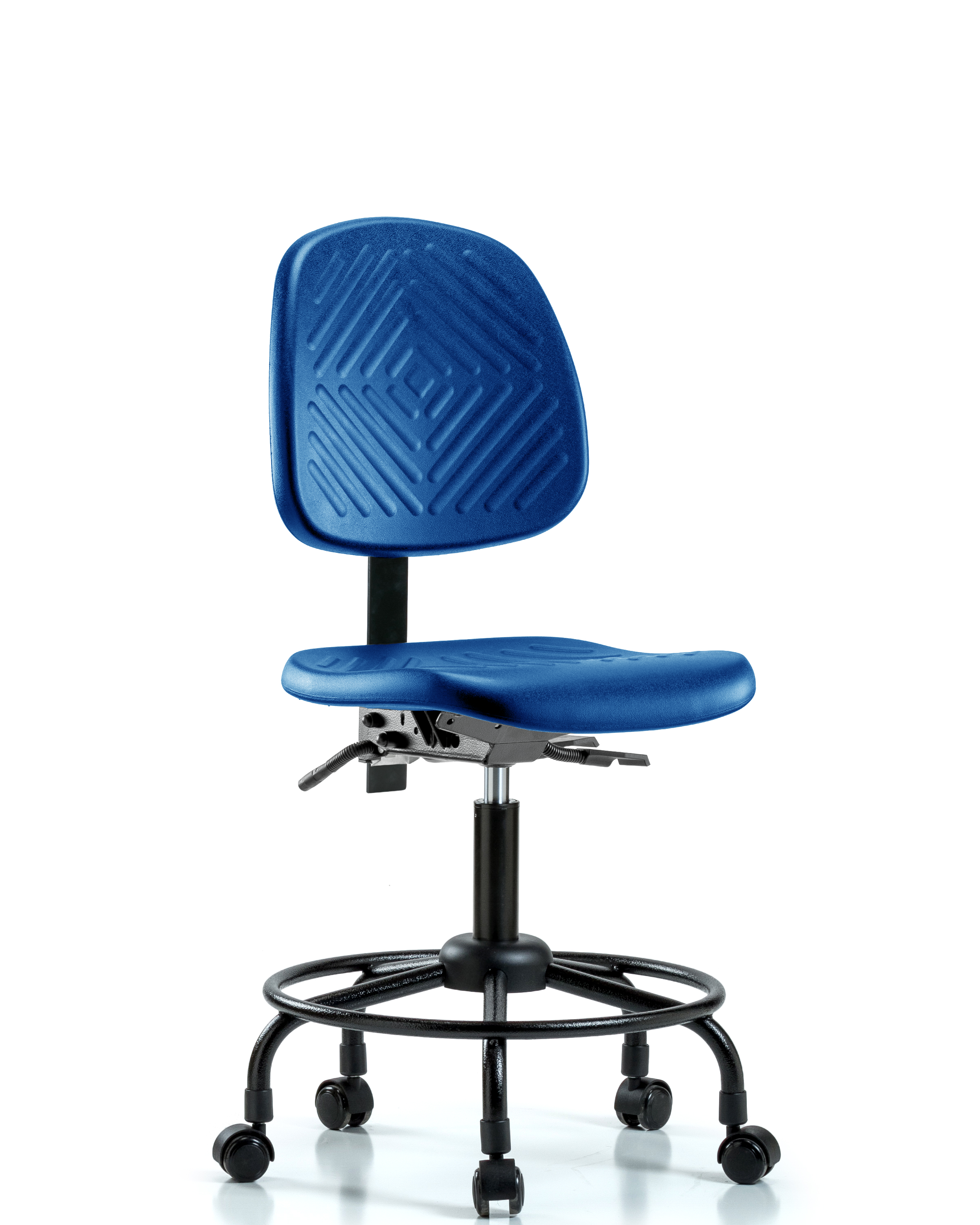 Polyurethane Chair with Round Tube Base - Desk Height with Medium Back & Casters in Blue Polyurethane