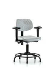 Polyurethane Chair with Round Tube Base - Desk Height with Medium Back, Adjustable Arms, & Stationary Glides in Gray Polyurethane