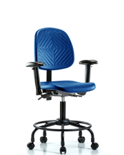 Polyurethane Chair with Round Tube Base - Desk Height with Medium Back, Seat Tilt, Adjustable Arms, & Casters in Blue Polyurethane