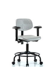 Polyurethane Chair with Round Tube Base - Desk Height with Medium Back, Seat Tilt, Adjustable Arms, & Casters in Gray Polyurethane