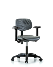 Polyurethane Chair - Desk Height with Adjustable Arms & Casters in Black Polyurethane