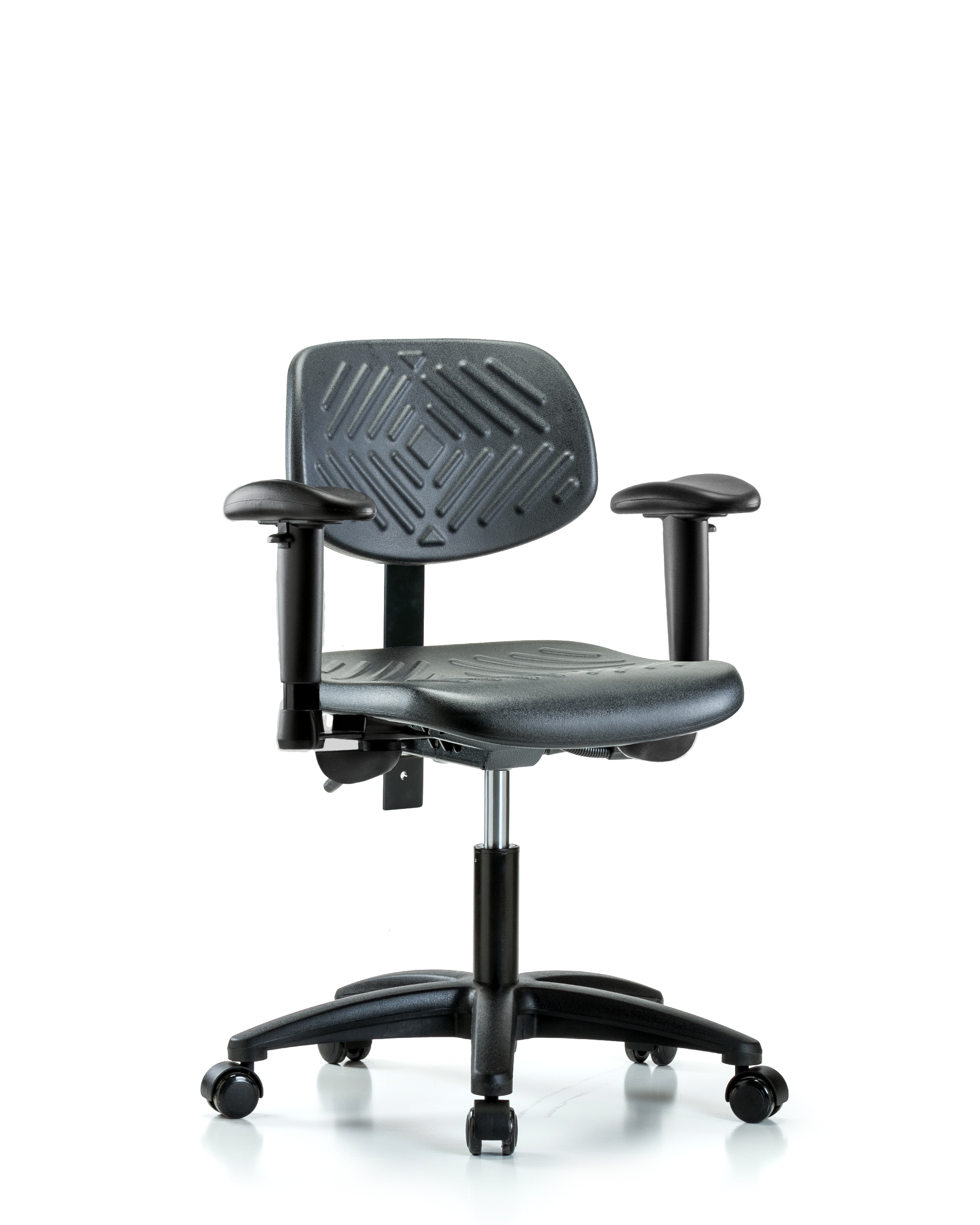 Polyurethane Chair - Desk Height with Adjustable Arms & Casters in Black Polyurethane