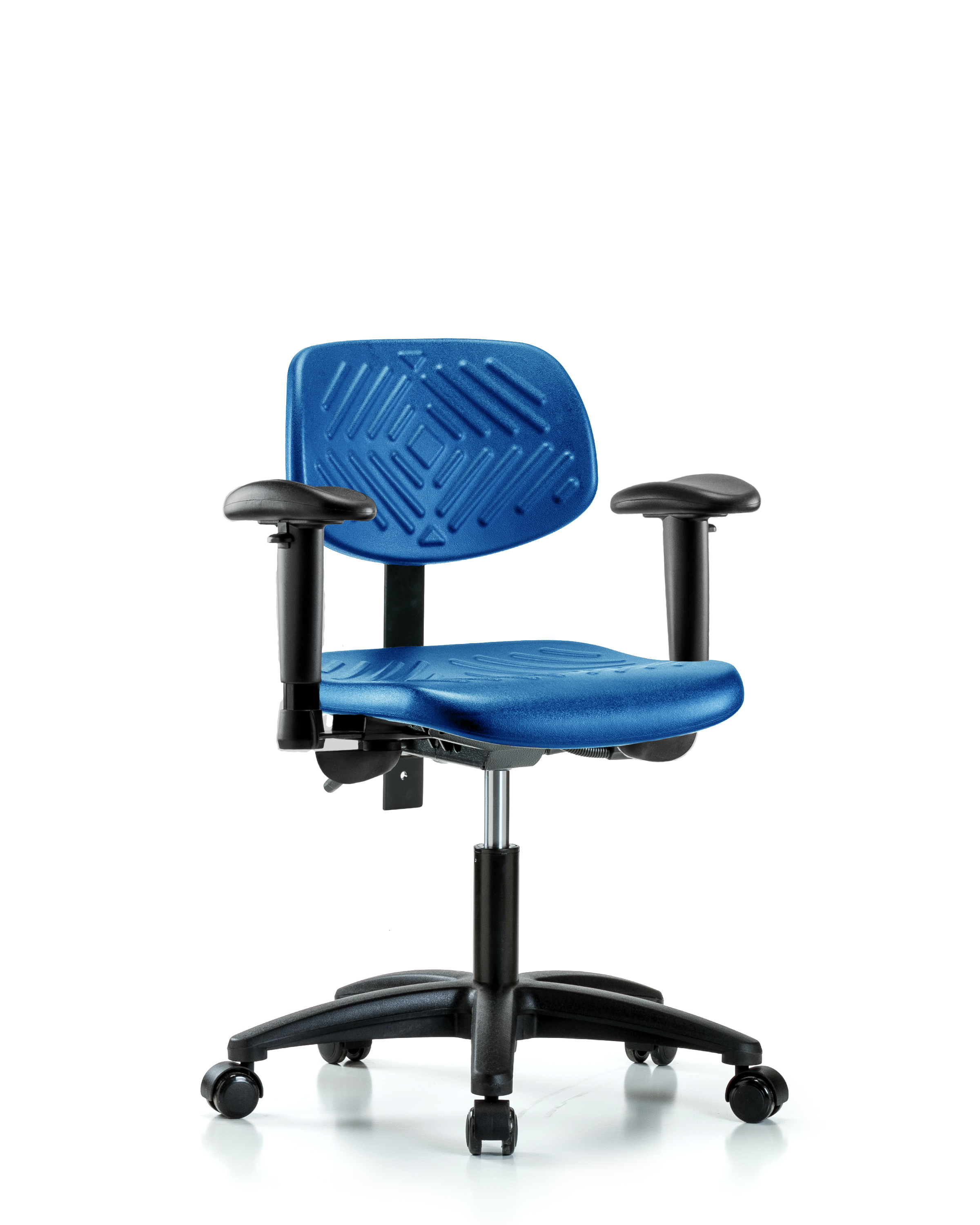 Polyurethane Chair - Desk Height with Adjustable Arms & Casters in Blue Polyurethane